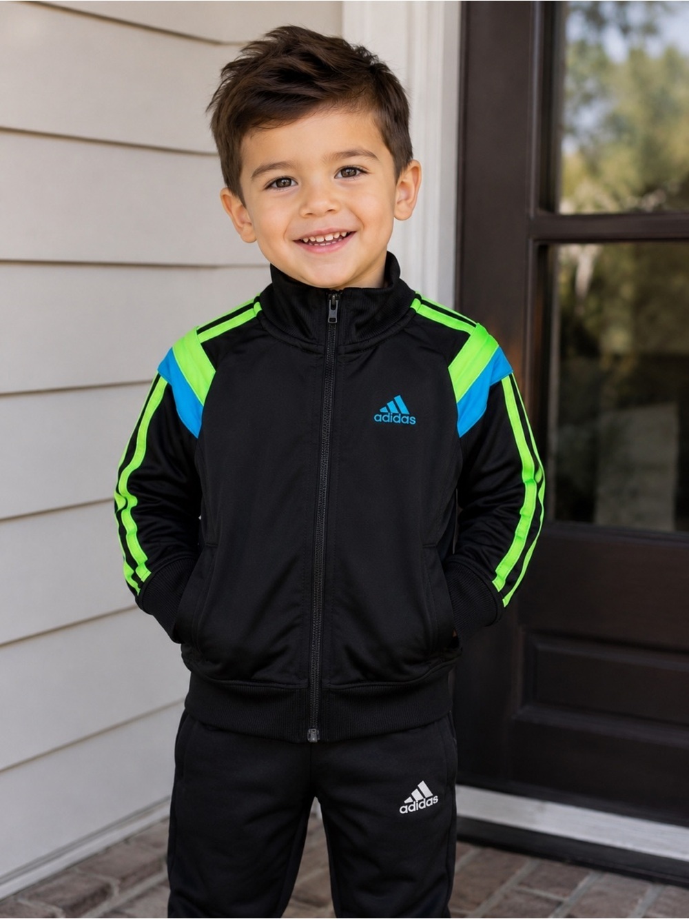 adidas Black Jacket with Neon Green & Blue Accents